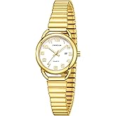 JIANDUN Waterproof Petite Gold Watch,Classic Women's Elegant with Watch,Stainless Steel Expansion Band, Water Resistant