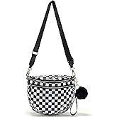 Pander Crossbody Bum Bag for Women, Everyday Nylon Shoulder Bag with Pompom Keychain Wristlet Bag Charm, Adjustable Strap