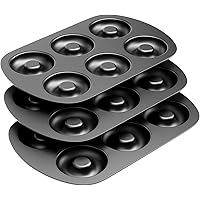 Tiawudi Non-Stick 6-Cavity Donut Baking Pans, Makes Individual Full-Sized 3 1/4" Donuts, Set of 3