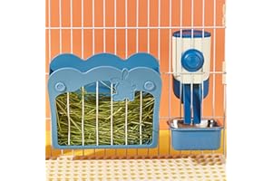 SEPTILLAR Rabbit Hay Feeder, 3-in-1 Feeding Set with Food Bowl and Hanging Funnel for cage, Hay Rack for Bunny Guinea Pig Chinchilla (Blue)