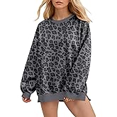 somzop Women's Leopard Print Oversized Sweatshirt Vintage Cheetah Graphic Crew Neck Long Sleeve Fleece Pullover Tops