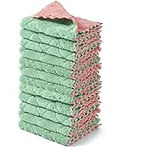 kimteny 12 Pack Dish Towels, 10x10 in Premium Dish Cloths, Super Absorbent Kitchen Towels Coral Velvet Dishcloths Nonstick Oil Fast Drying Washcloths (Pink-Green)