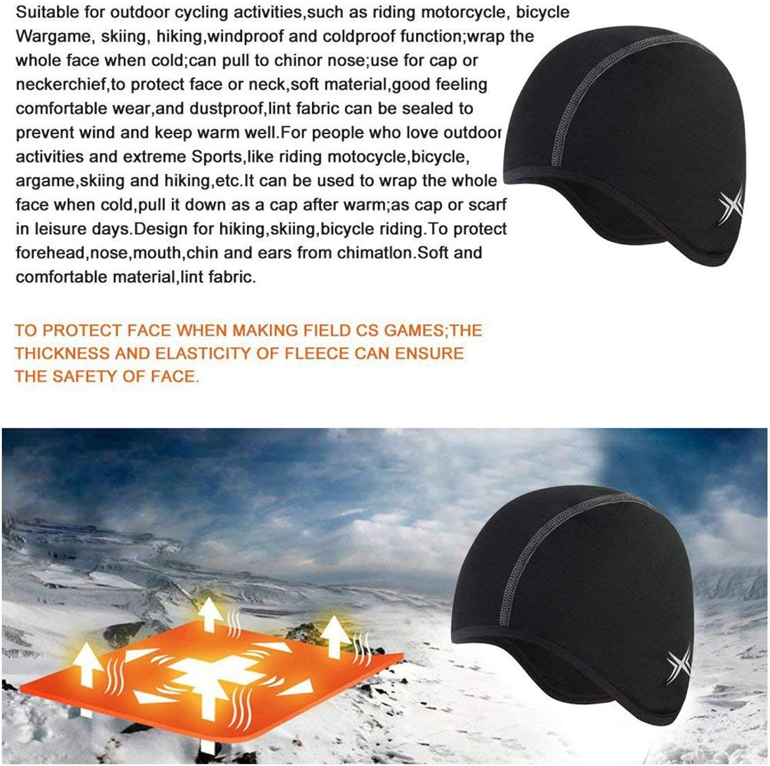 BALEAF Tough Headwear Helmet Liner Skull Cap Beanie with Ear Cover Thermal Under Helmet Cycling Running Football Winter Sports Black : Clothing