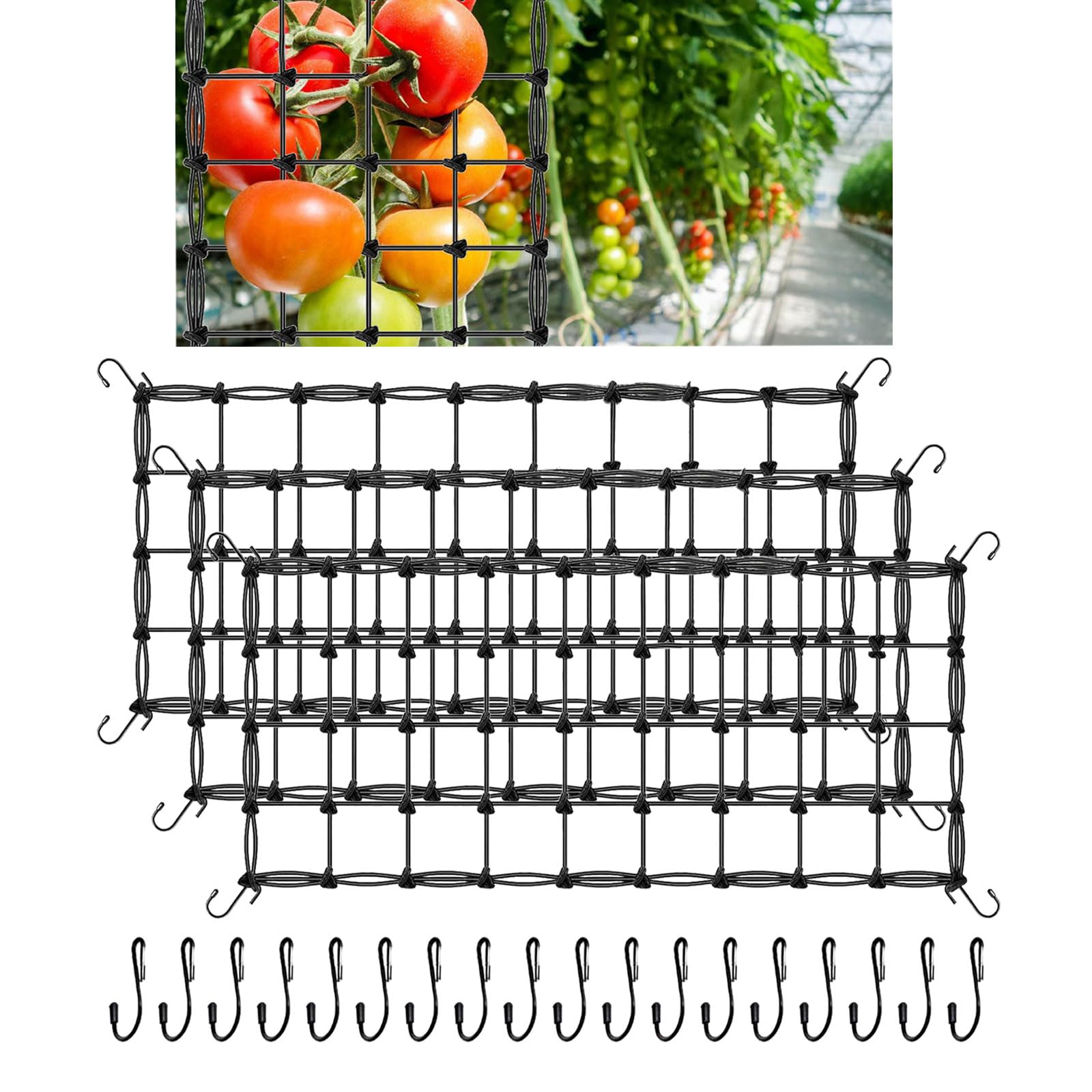 3Pcs Elastic Plant Support Trellis Netting 60 * 120cm with 18 Hooks, Mesh Garden Net for Grow Tent, Vegetables and Fruits Support