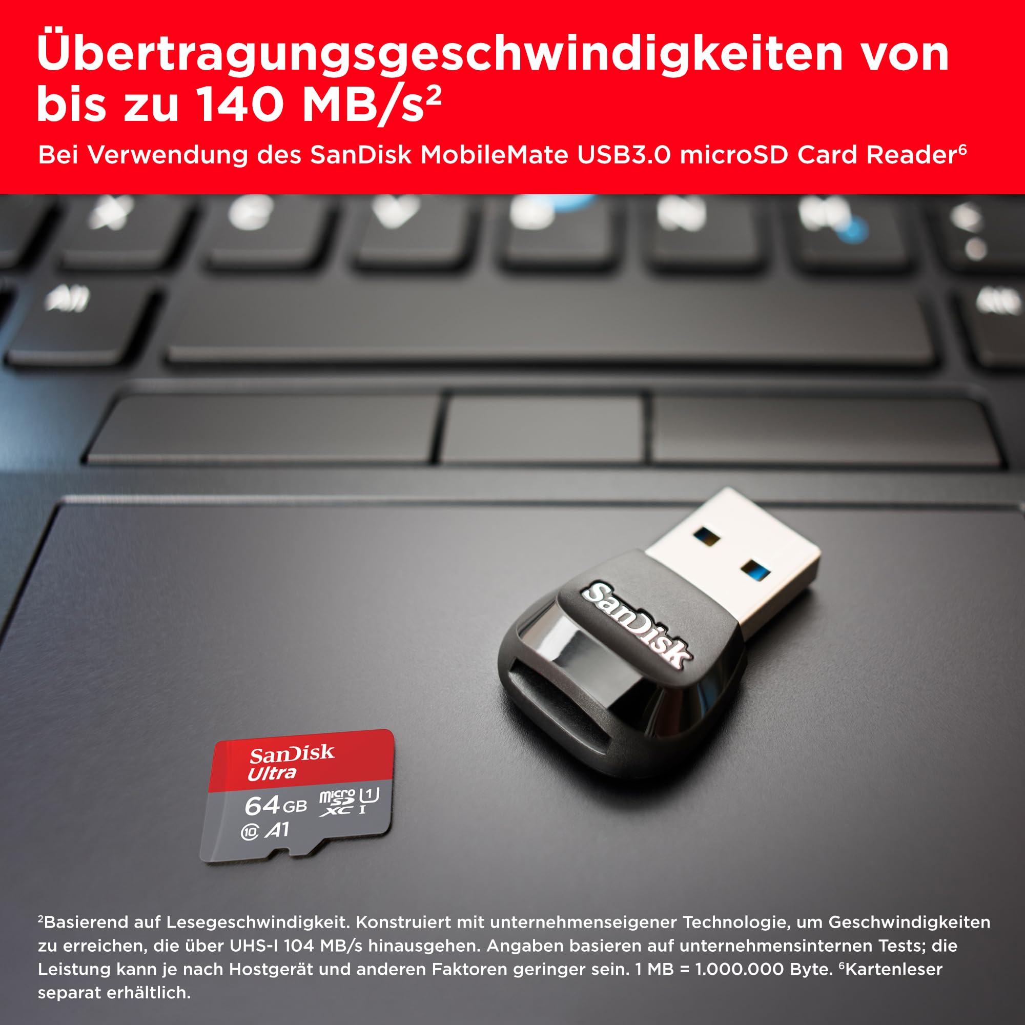 SanDisk Ultra Android microSDXC UHS-I Speicherkarte 64 GB + Adapter (Für Smartphones und Tablets, A1, Class 10, U1, Full HD-Videos, bis zu 140 MB/s Lesegeschwindigkeit) 3