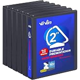 ViVin Sturdy 3 Ring Binder 2 Inch with 2 Interior Pockets, 6 Pack, Black | 2"-Slant D Ring Binder with Clear View Cover, PVC-Free, Fits 500 Sheets of US Letter Size Paper, Office Home School use