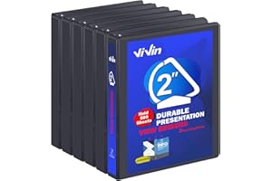 3 Ring Binder 2 Inch, ViVin Sturdy 2"-Slant D Ring Binder with 2 Interior Pockets, Clear View Cover, PVC-Free, Fits 500 Sheets of US Letter Size Paper (6 Pack, Black)