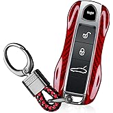T-carbon Real Glass Fiber Key Fob Cover Compatible with Porsche Cayenne Panamera 2018-2025, Key Fob Case Compatible with 911 Carrera Taycan Key Accessories 2020-2025, Red