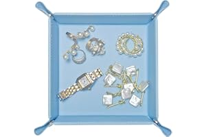 UnionBasic Valet Tray, Jewelry Tray for Rings Watches Earrings, Entryway Catchall Caddy for Coins Keys Change, Nightstand Organizer Bedside Valet Holder, Trays for Electronic Gadgets, Blue