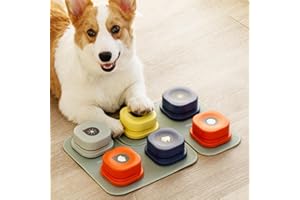 MEWOOFUN Dog Buttons for Communication Starter Pack Recordable Dog Talking Buttons Set Dog Training Speaking Buttons Dog Clicker with Mat & Stickers (6 Packs-Rubber Mat)