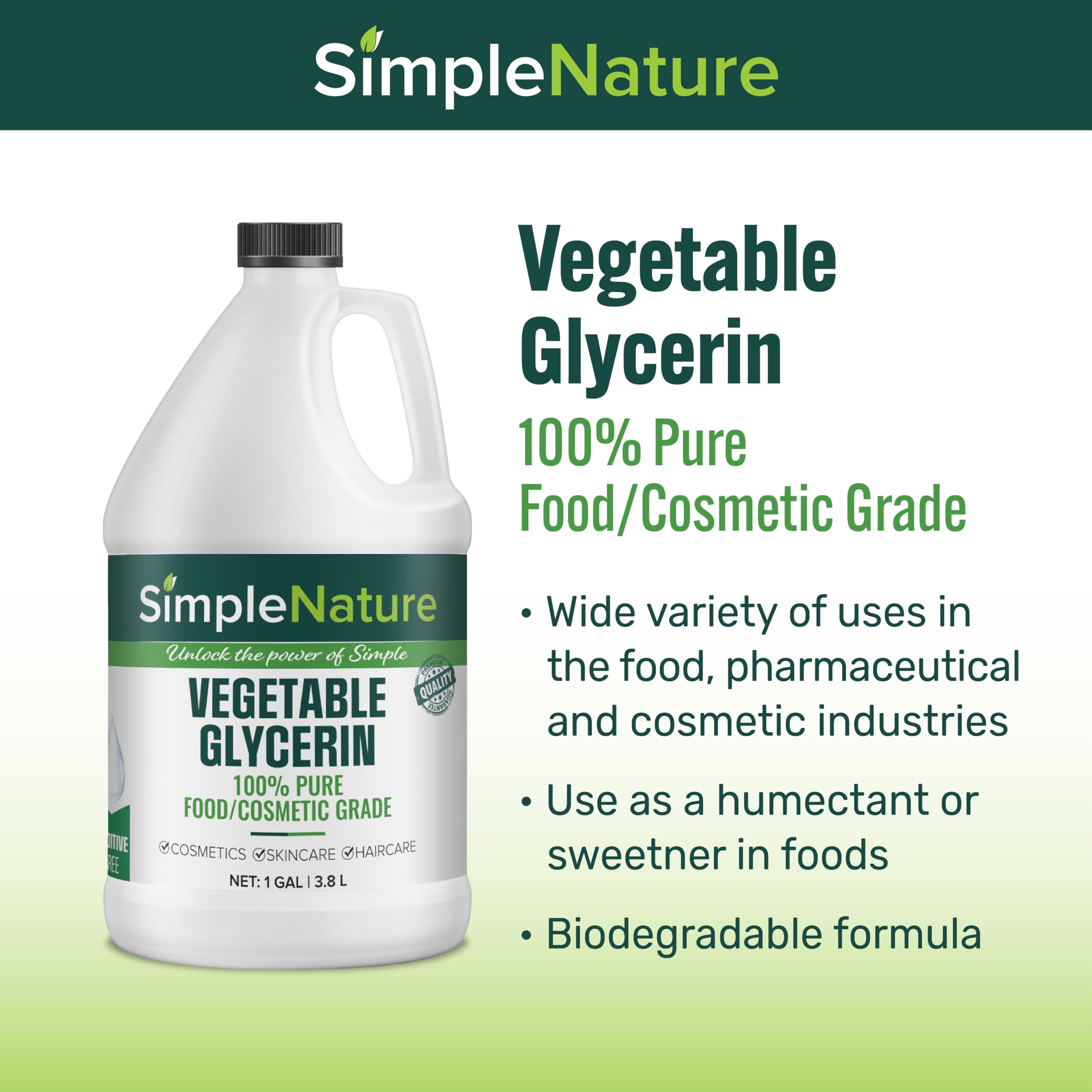 100% Pure Vegetable Glycerin - 1 Gallon (128 fl oz) - Food/Cosmetic Grade Skincare, Haircare, Cosmetics, Soapmaking, Crafts - Softening & Moisturizing Multipurpose Humectant