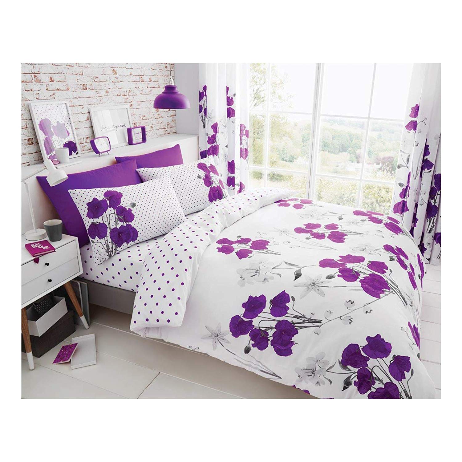 Gaveno Cavailia Luxurious Poppy Bed Set with Duvet Cover and Pillow Cases, Polycotton, Aubergine, Single