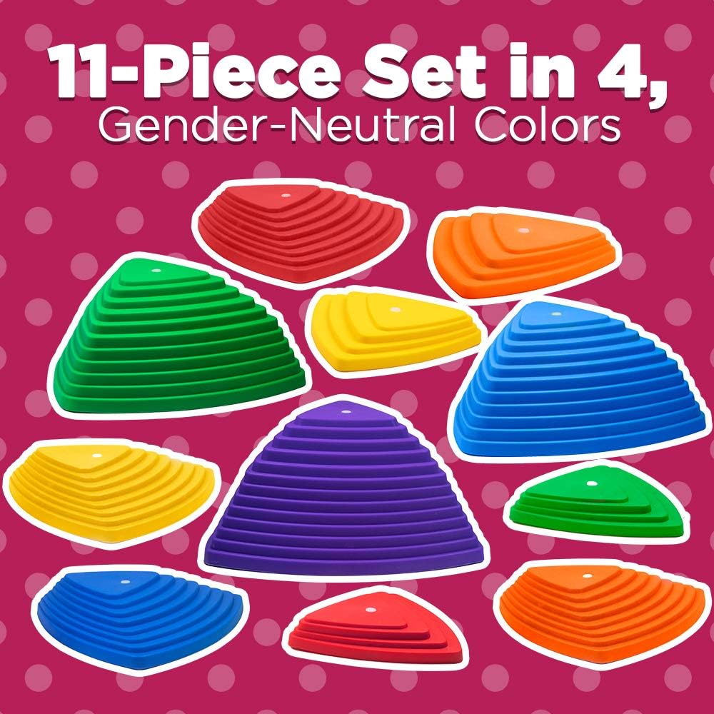 LITTLE CHUBBY ONE Stepping Stones - Kid Friendly Balance Blocks - 11 Piece Set Slip Resistant Durable Plastic Teaches Kids Balance and Coordination: Toys & Games