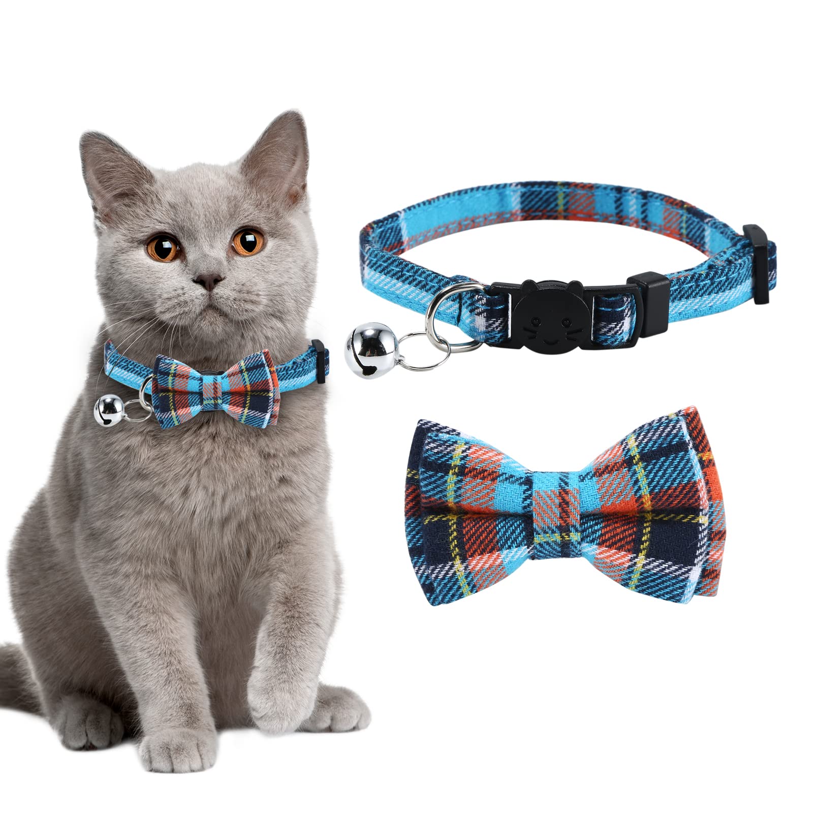Cat Collar with Bell and Bow Tie, Quick Release Safety Collars for Kitten and Cats, Soft Cat Collar (S:18-28 cm (Pack of 1), blue color)
