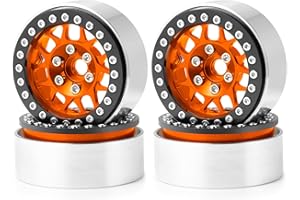 WEFEINO 4PCS Metal 1.9 Inch Beadlock Wheels RC Wheel Rim Set Wheel Hub for 1/10 RC Crawler TRX4 TRX6 Axial SCX10 I II III 90046 AXI03007 D90 12mm Hex (Orange+Black)