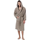 SIORO Mens Terry Bath Robe, Plush Hooded Cotton Cloth Knee-Length Robes for Spa, Shower, Soft Towel Bathrobes with Pockets