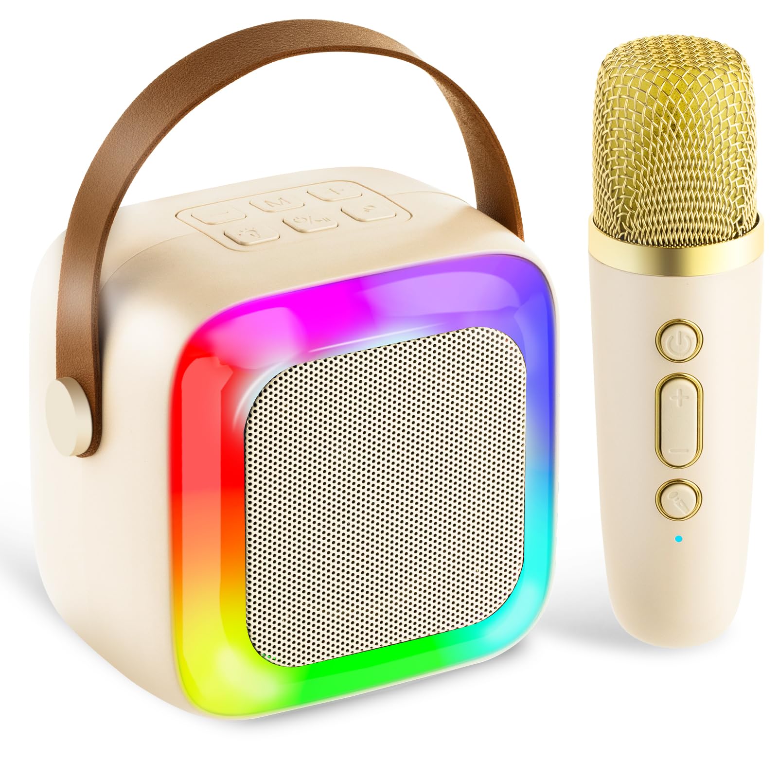 Photo 1 of Anliuanliu Kids Karaoke Machine for Adults, Mini Portable Karaoke Bluetooth Speaker with 1 Wireless Microphone, Birthday Gifts Toys for Teen Girls Ages 4, 5, 6, 7, 8, 9, 10, 12+ Year Old (Beige)