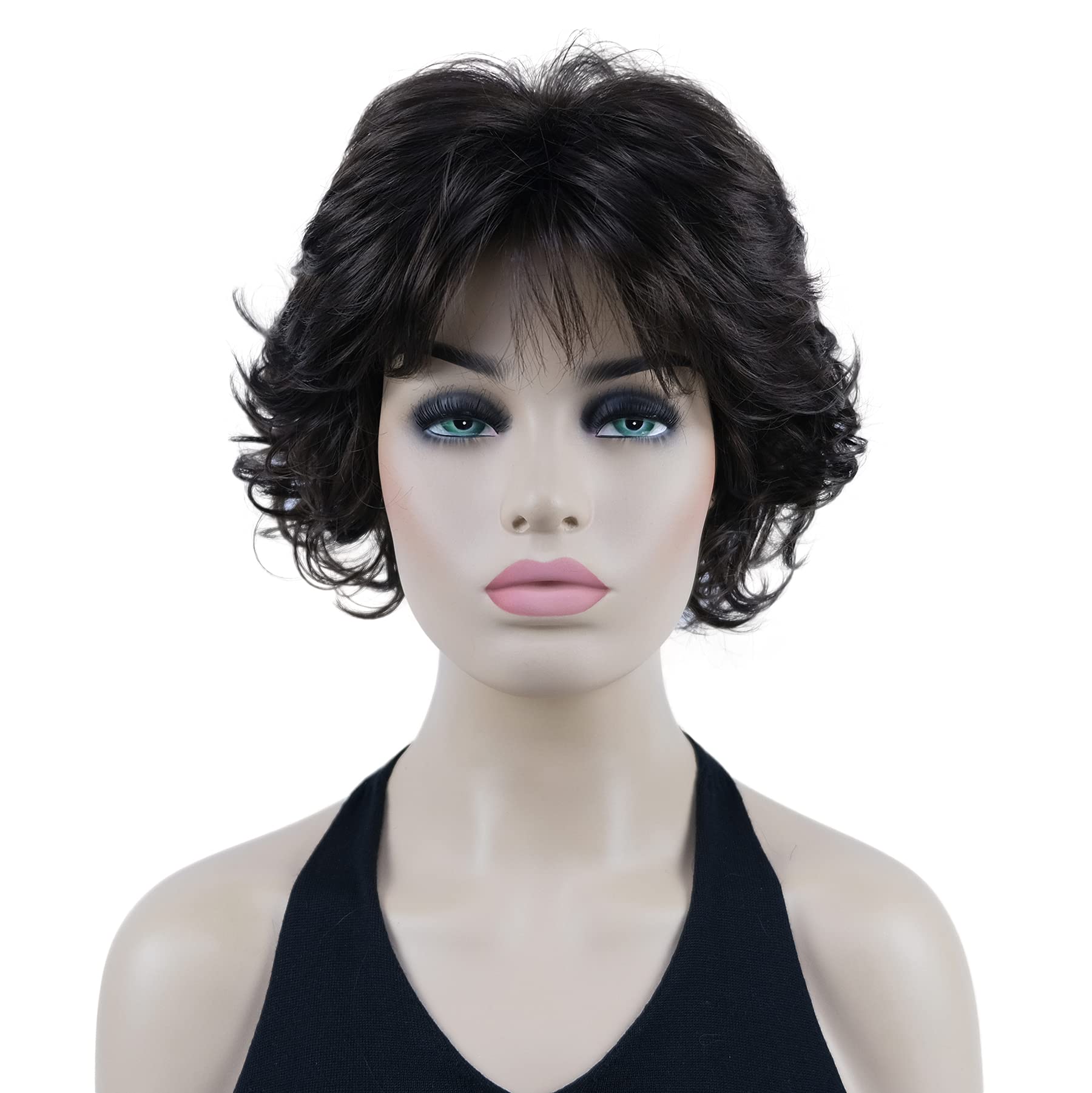 Lydell 8" Short Curly Women Wigs Soft Shaggy Layered Classic Cap Full Synthetic Wigs (Chestnut Brown)