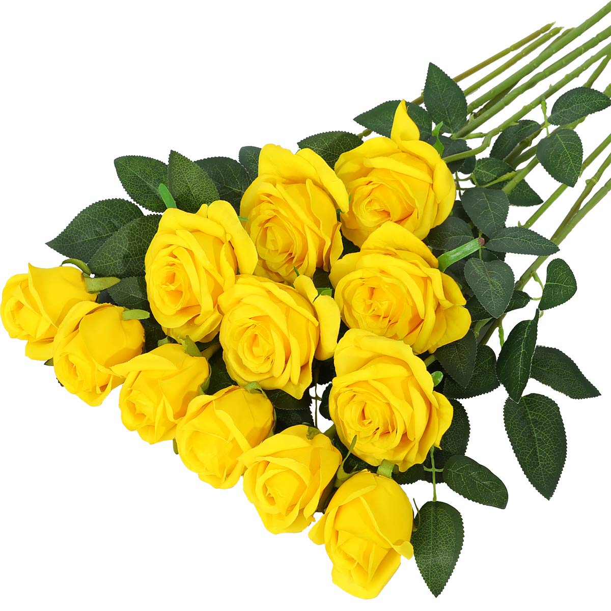 Hawesome 12PCS Artificial Roses Fake Flowers Single Long Stem Blooms with Rose Buds Wedding Decoration Bridal Bouquet Decorative Flower Arrangement Home Decoration Party Centerpieces in Yellow