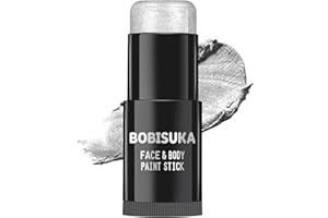 BOBISUKA Silver Face Paint Stick, Waterproof Metallic Silver Full Body Paint Sticks, Blendable Painting Kit for Halloween Makeup SFX Cosplay Special Effects Parties Cosplay Costume Stage
