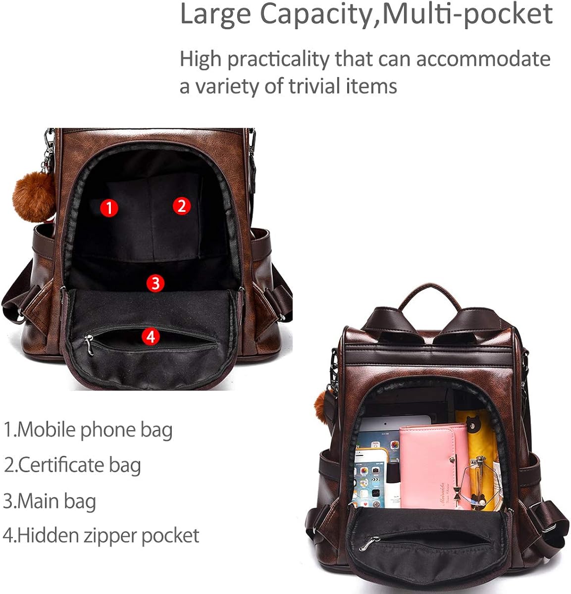 NICOLE & DORIS Backpack Women Fashion Backpack for Ladies Casual Rucksack Waterproof Anti-Theft Daypack Shoulder Bag Large Capacity Coffee - Image 5