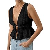 MakeMeChic Women's Tie Front Tank Top Sleeveless Ruffle Hem Crop Going Out Tops
