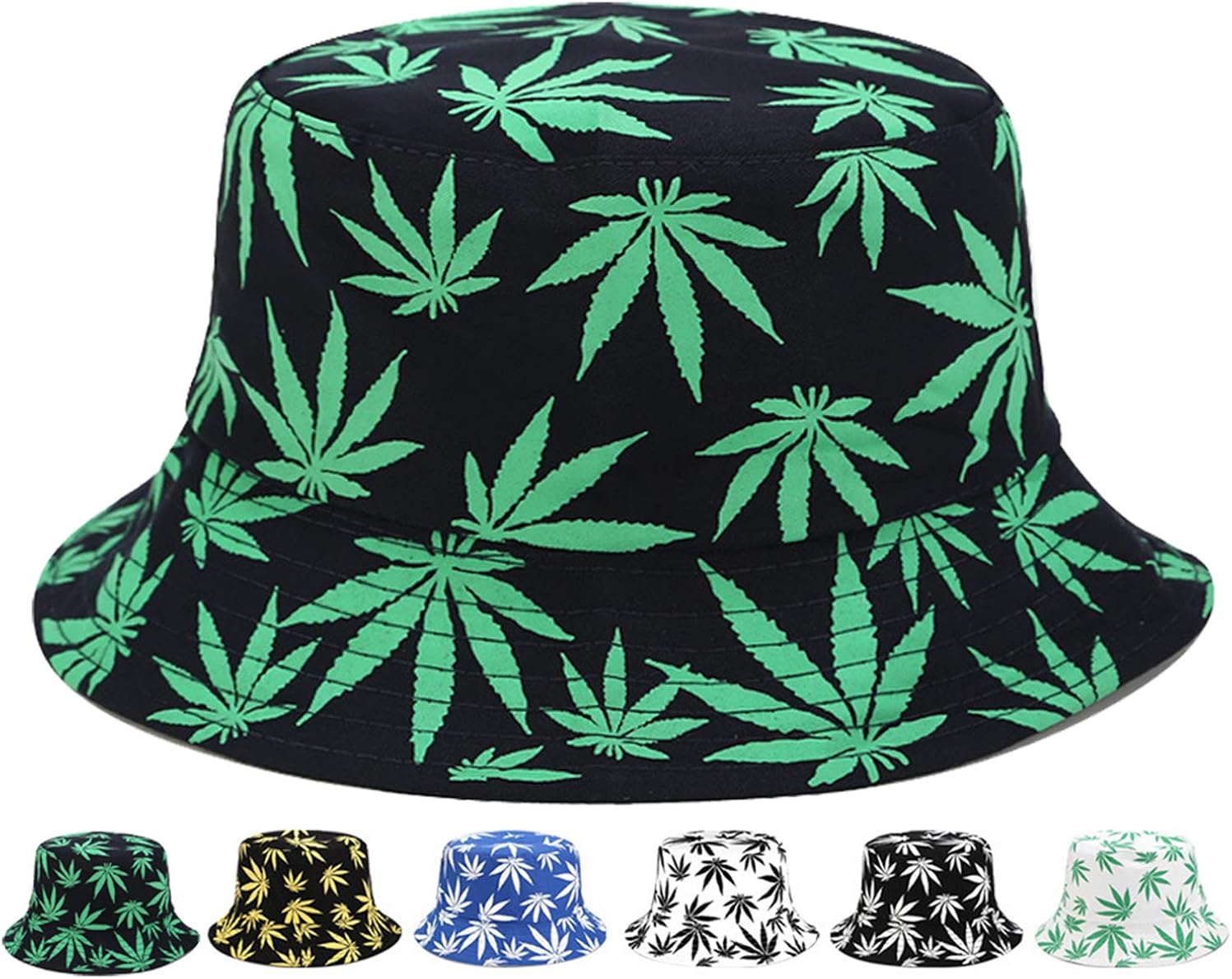 Weed Bucket Hat Fisherman Marijuana Leaf Hats Black SunPackable
