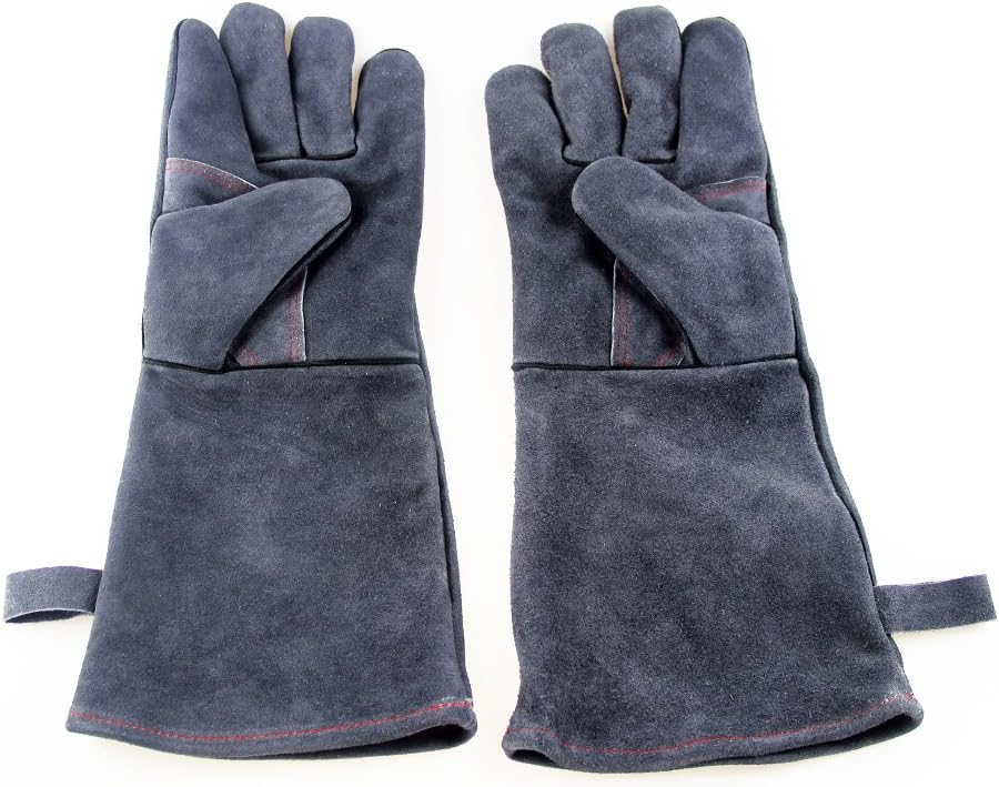 PET SPPTIES Leather Barbecue Grill Gloves Heat Resistant BBQ Fireplace Gloves ST015 (Grey)