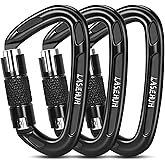 Lasehuh UIAA Certified 25KN Auto Locking Climbing Carabiner Clips, D Shaped, Twist Lock, and Heavy Duty Carabiners for Rock Climbing, Rappelling,3.93 Inch, Large Size.