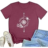 YITAN Women Soft Cute Tops Compass Graphic Tees