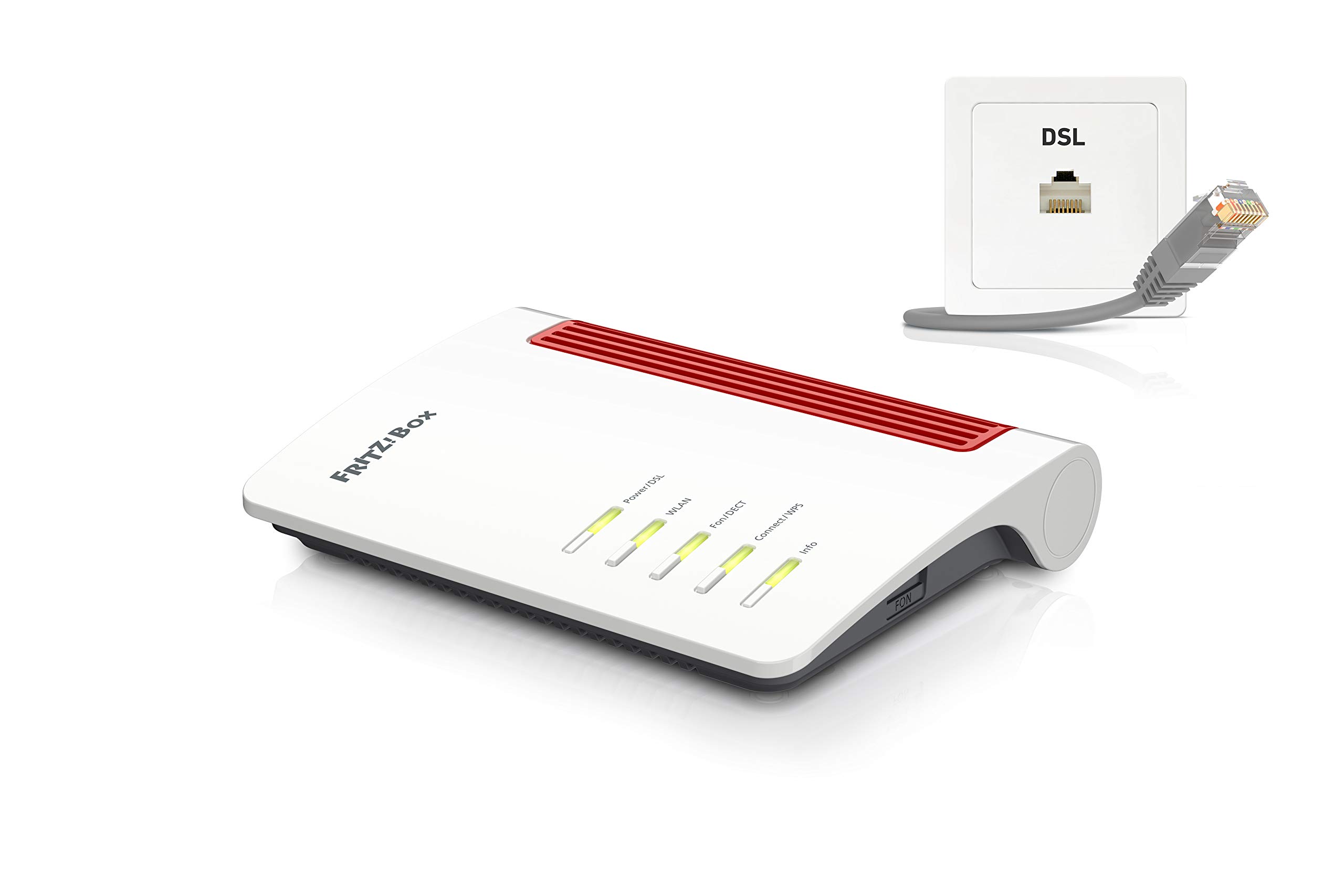 AVM FRITZ!Box 7530 WLAN AC+N Router (DSL/VDSL 866 MBit/s (5GHz) & 400 MBit/s (2,4 GHz), bis zu 300 MBit/s mit VDSL-Supervectoring 35b, WLAN Mesh, DECT-Basis, Media Server, Rot, Weiß) (Generalüberholt)