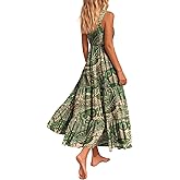 YESNO Women's Summer Casual Dresses Boho Floral Sleeveless Tiered Long Beach Dresses with Pockets EVT