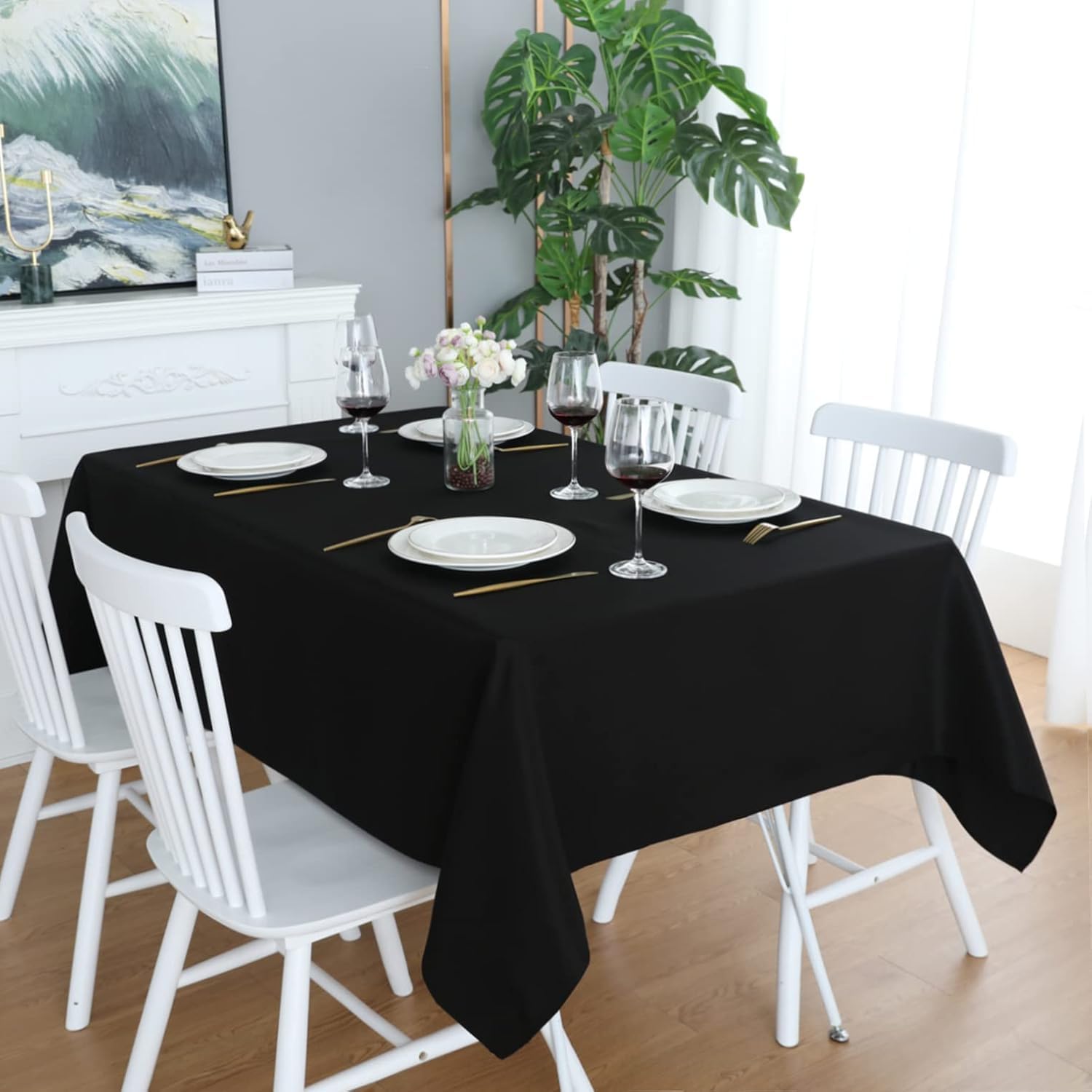 LivinEase Rectangular Tablecloth 140x300cm – 250 GSM Cotton Blend Black Table cloths for 8 to 10 Seater Table - Linen TableCloth Ideal for Christmas, Parties, Halloween and Every Occasions — image 1