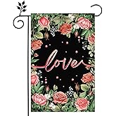 Love Roses Garden Flag 12x18 inch Double Sided Burlap Home Holiday Decoration Wedding Outdoor Yard Decoration Flag -C