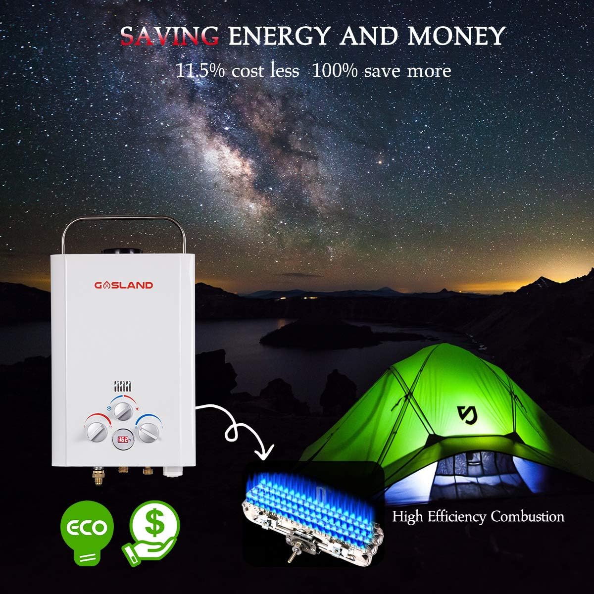 Tankless Water Heater, GASLAND Outdoors BE158 1.58GPM 6L Outdoor Portable Gas Water Heater, Propane Water Heater, Overheating Protection, Easy to Install, Use for RV Cabin Barn Camping Boat, White - - 