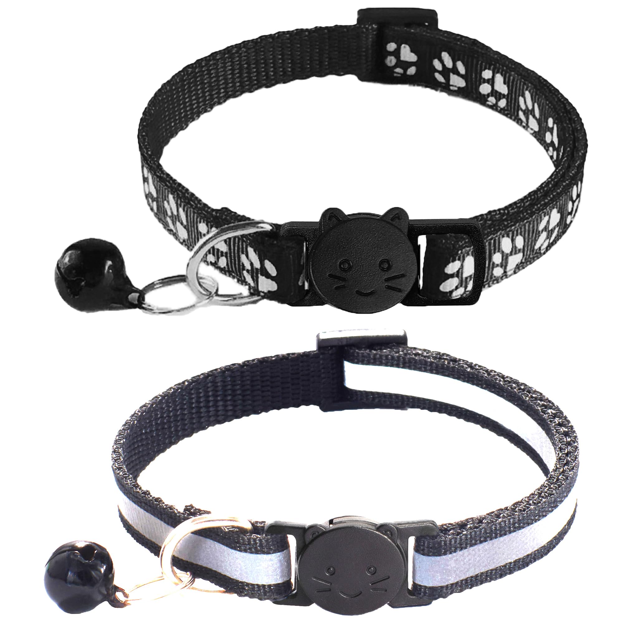 Photo 1 of zulinlong 2 Pack Breakaway Cat Collars with Bells, Reflective Design and Claw Print Design, Safety Buckle Kitten Collars Adjustable from 7.5 to 12.5 Inches (Black)