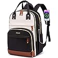 LOVEVOOK Laptop Backpack for Women,17 inch Professional Womens Travel Backpack Purse Anti-theft Laptop Computer Bag,Fashion Warterproof Work Business College Teacher Backpack Daypack,Beige-Black-Brown