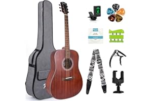 Kmise Full Size Beginner Acoustic Guitar 6 Metal Strings Mahogany Top Guitar Starter Kit with Gig Bag Tuner Strap Capo Picks 