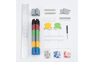 TOKCKYBL Terminal Blocks Kit – 30Pcs Terminal Blocks 32A 690V 22-14AWG, Universal Screw Terminal Block Kit with Aluminum Rail, Jumpers, End Covers & Ground Blocks (Multi-Color)