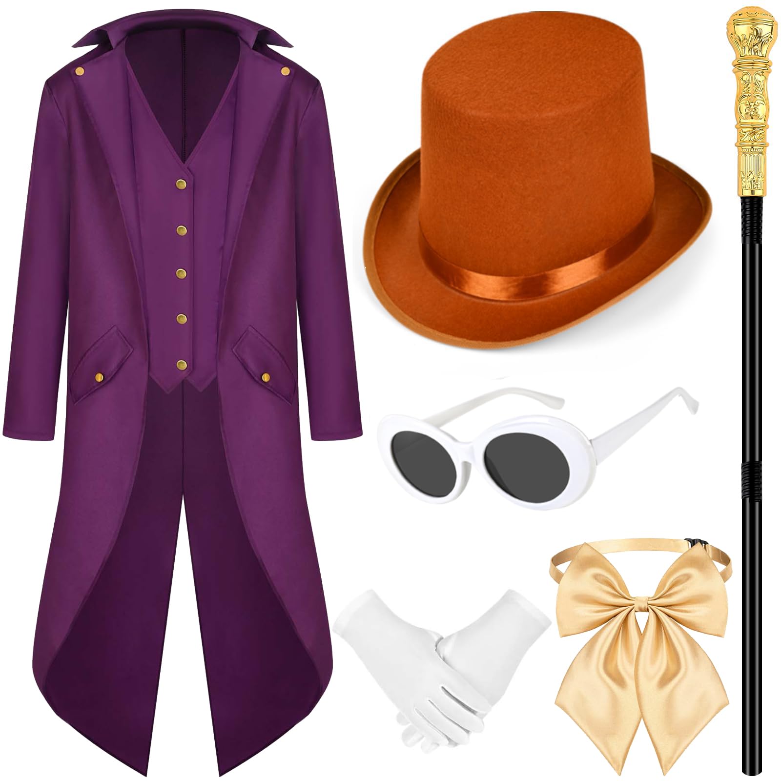 Photo 1 of GANSHAYA Halloween Costume Set for Adult Men Include Tuxedo Tailcoat Top Hat Scepter Gloves Bow Tie and Collar (Medium)