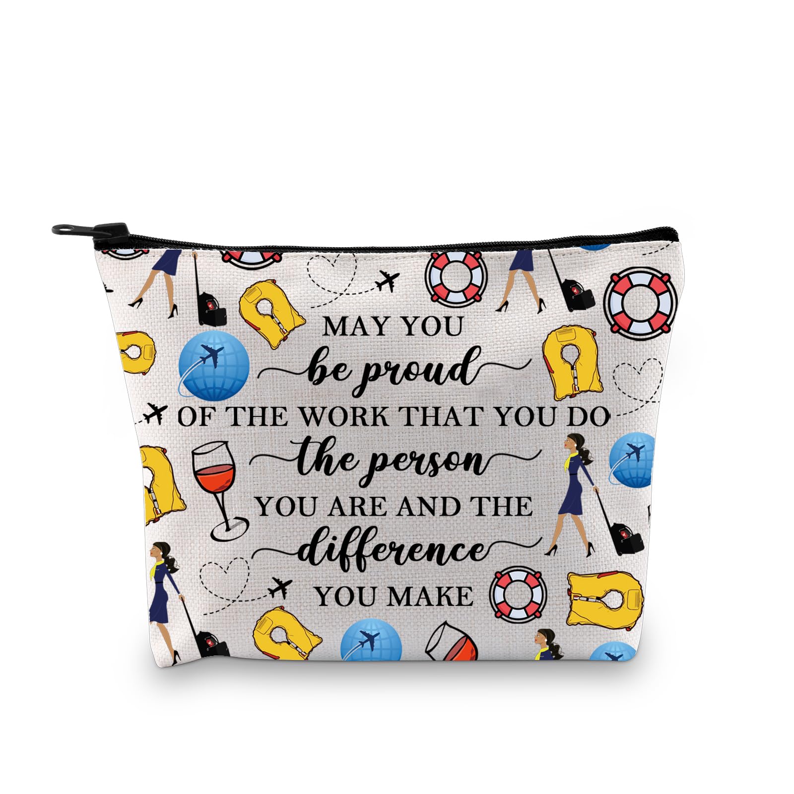 PLITI Flight Attendant Gifts Air Stewardess Makeup Bag May You Be Proud of The Work You Do Stewardess Aviation Zipper Pouch (Be Proud Flight bagU)