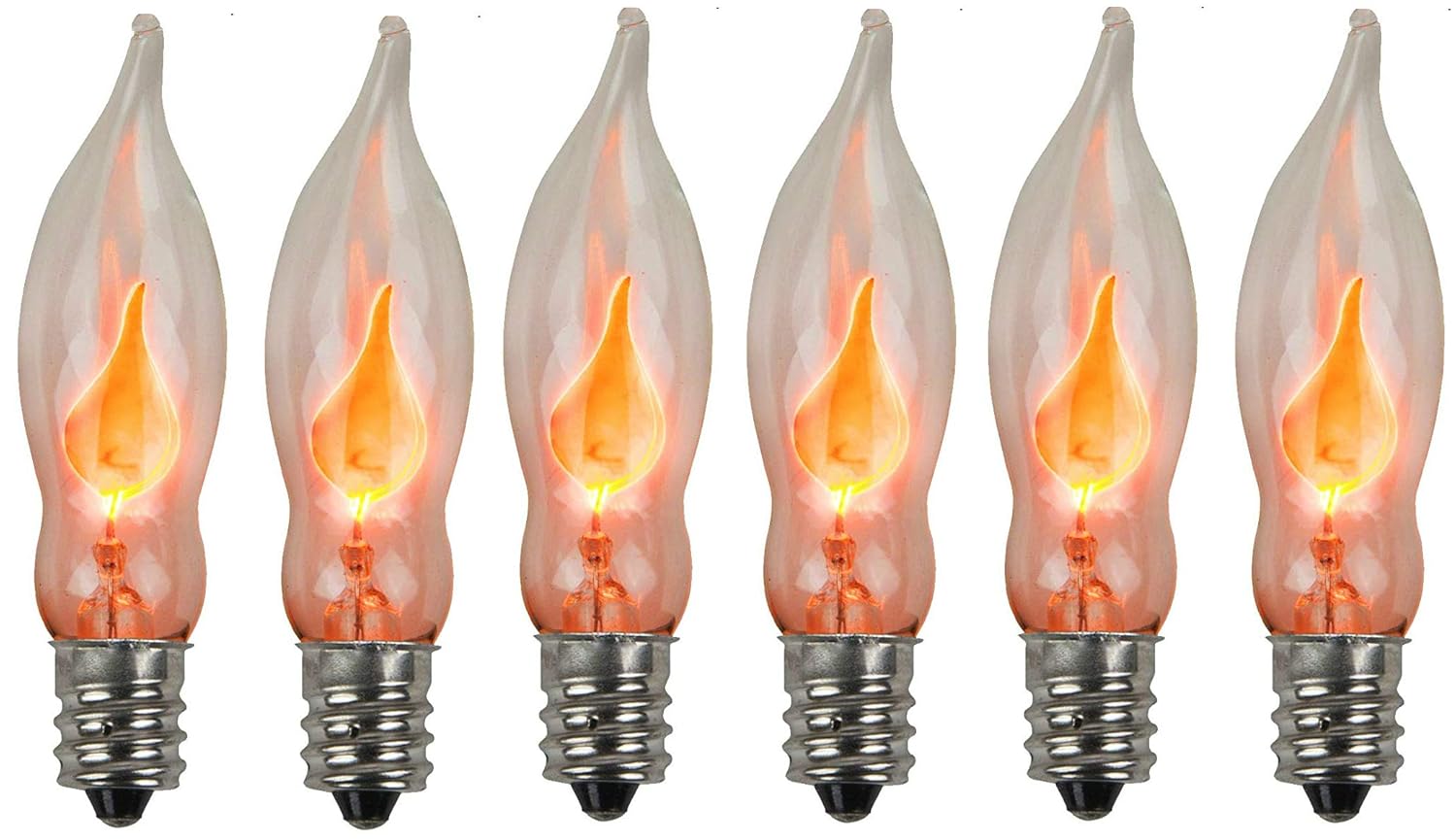 Holiday Joy - Flicker Flame Crystal Clear Flame Tip Candelabra Replacement Bulbs - Great for Electric Window Candle Lamps - CA5 - E12-1 Watt - 120 Volts (6 Pack)