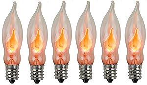 Holiday Joy - Flicker Flame Crystal Clear Flame Tip Candelabra Replacement Bulbs - Great for Electric Window Candle Lamps - CA5 - E12-1 Watt - 120 Volts (6 Pack)