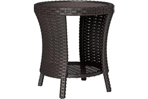 Outsunny 18" Wicker Outdoor Side Table, Patio Coffee Table with 2-Tier Storage, PE Rattan Outdoor Coffee Table with Composite