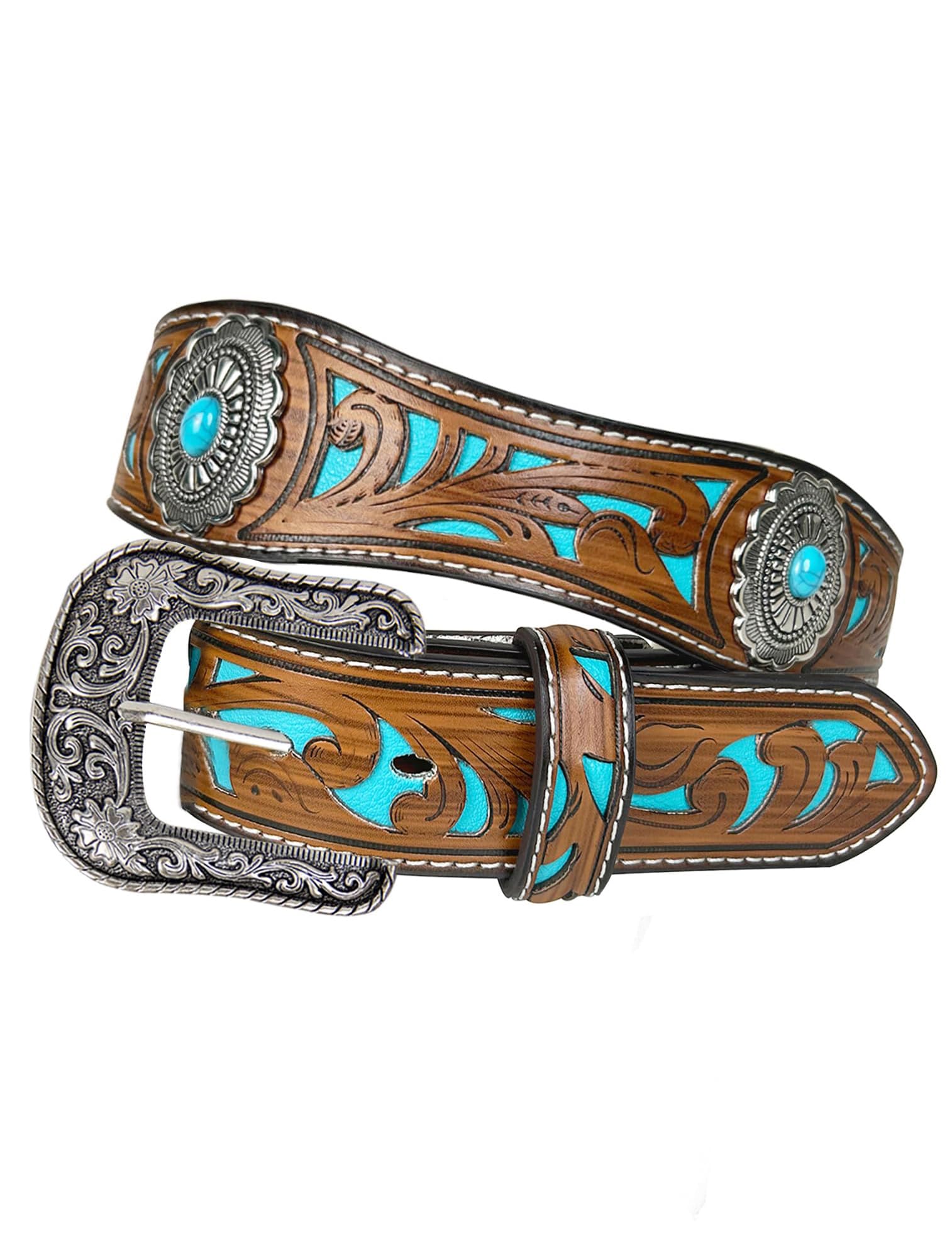 Haute Hippie Cow Print faux fur Turquoise Concho Belt cowgirl country Blue Concho Belts for Women for sale | eBay main image 2