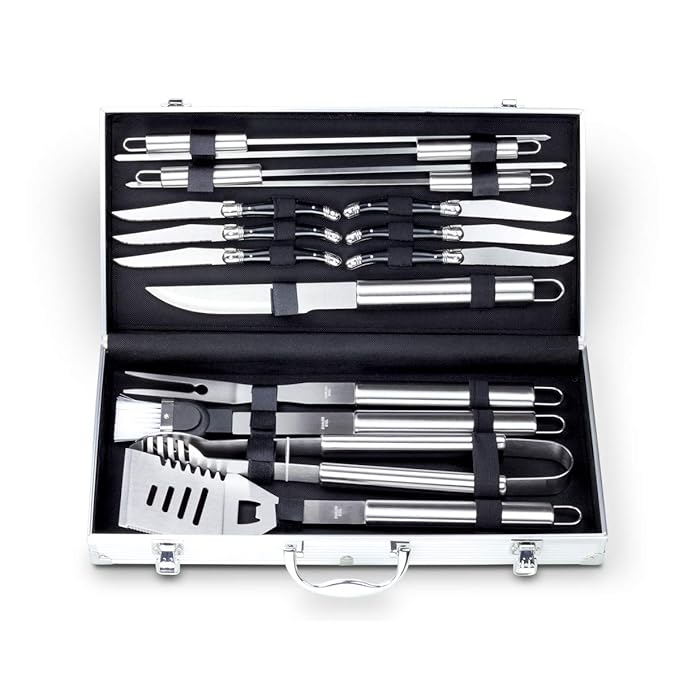 Grillkoffer mit Gravur | Grillbesteck aus Edelstahl mit Wunsch-Namen | professionelles Grillzubehör als Geschenk für Männer -