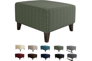 MAXIJIN Jacquard Ottoman Cover Slipcovers Folding Storage Stool Furniture Protector Cover Soft Thick Rectangle Foot Rest Slipcover with Elastic Bottom (Ottoman Small, Army Green)