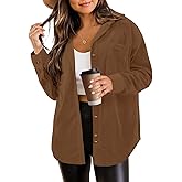 SEMARO Womens Casual Long Sleeve Button Down Shirts Corduroy Oversized Boyfriend Blouse V Neck Loose Jacket Tops
