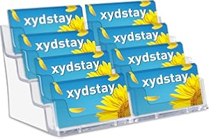 XYDSTAY Acrylic Business Card Holder for Desk,4-Tier Clear Plastic Display Stand with 8 Pockets, Holds 400 Cards,ldeal for Office & Workspace Organization
