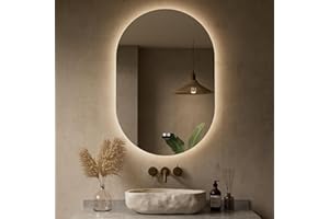 Keonjinn 36 x 24 Inch Oval LED Mirror with Backlit, Pill-Shaped Backlit Mirror Bathroom with HD Tempered Glass, UL-Listed Dri